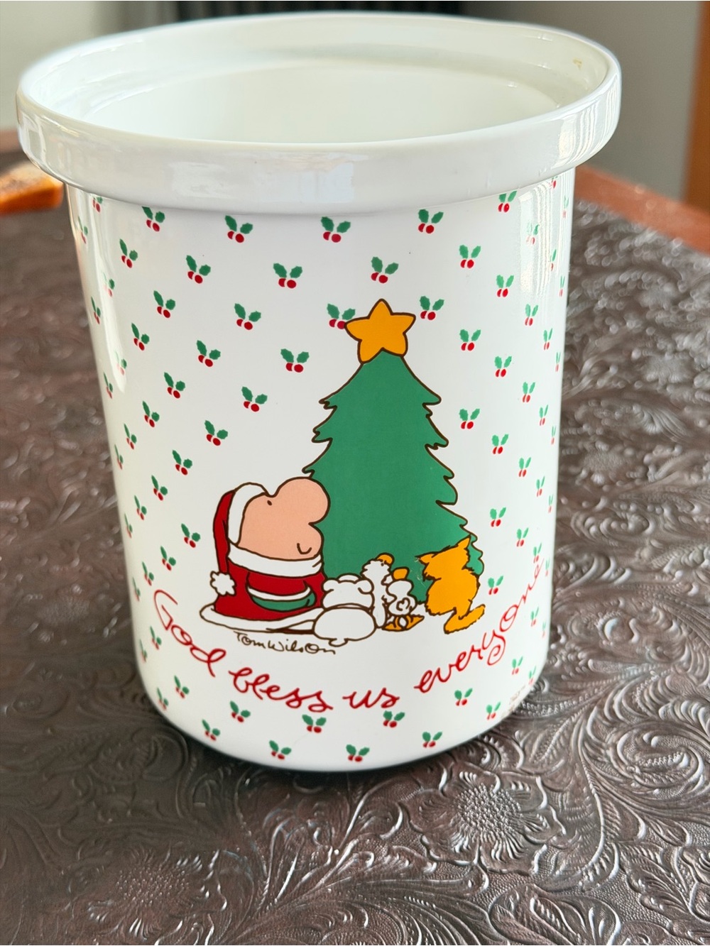Peanuts Holiday Ceramic Utensil Holder - White with Green Tree